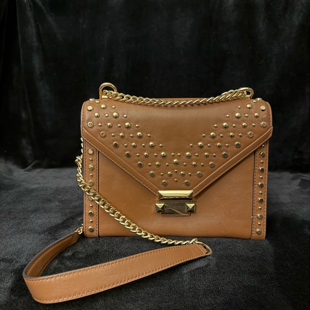 Studded Brown Leather Crossbody Bag